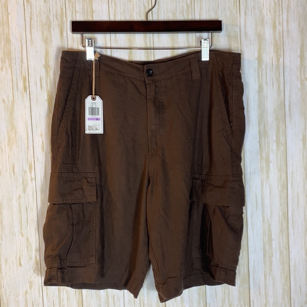 Men’s Chaps Linen Blend Brown Cargo Shorts Size 38 NWT